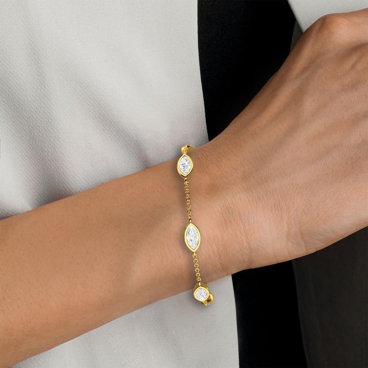 14K Yellow Gold Lab Grown Diamond BRACELET 0.95 ctw SJBR20087MQ-1.00CT